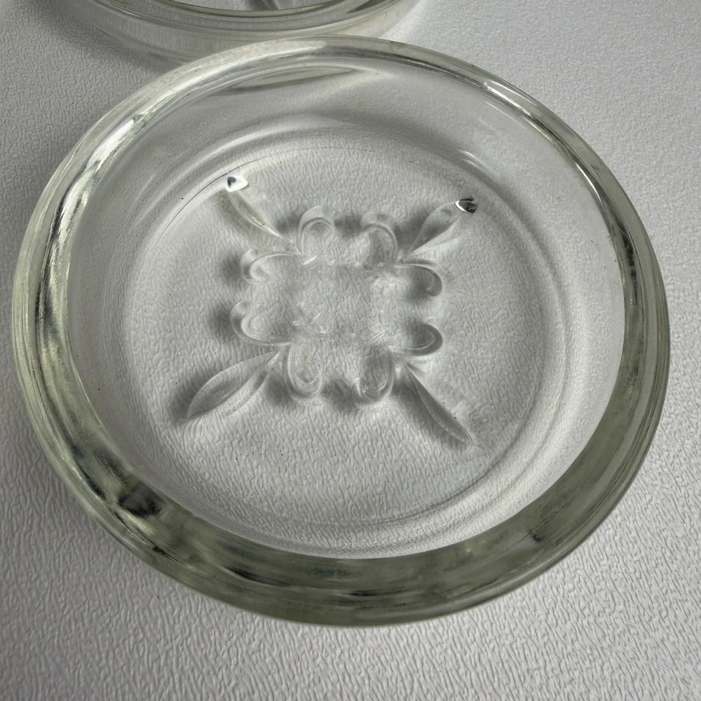 Princess House Coasters Clear Glass Etched Fleur-de-lis Set of 4 Vintage